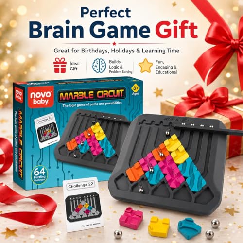Image of Novo Baby Marble Logic Puzzle Game for Kids 8+ Years | STEM Brain Teaser Circuit Challenge with 64 Challenge Cards & 24 Pieces | IQ Thinking Game, Educational Toy, Single Player Board Game
