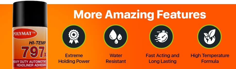 Miniatura 8 de QTY2 Polymat 797 - Adhesivo en aerosol de alta temperatura, forro de cabeza para automóvil, pegamento para maletero de tablero