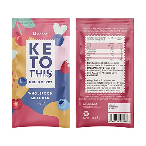 Purition Wholefood Meal Bars Mixed Berry Flavour 12 Pack | Vegan & Keto Friendly | No Added Sugar | Premium Low Carb High Fat Keto Meal Bars with Only Natural Ingredients - Image 6