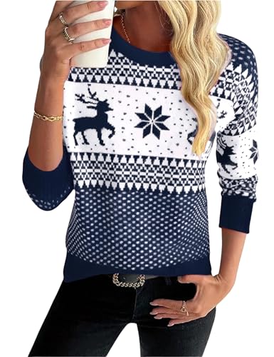 Uniexcosm Weihnachtspullover Damen Ugly Strickpulli Pullover Langarm...