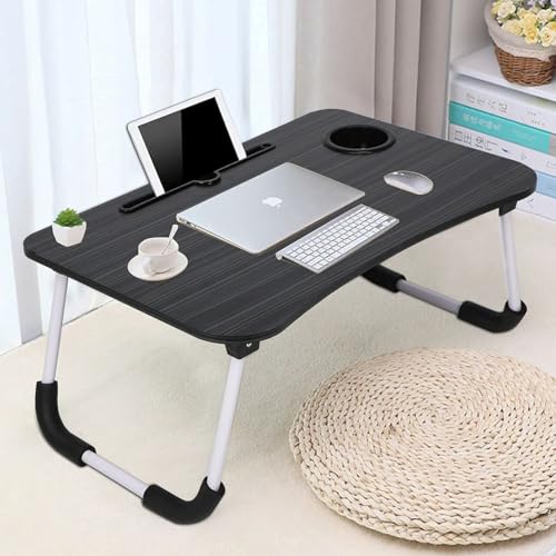 Image of Laptop Table, Study Table Portable Multifunction Portable Laptop Desk Bed Tray Breakfast Table with Folding Legs for Eating Breakfast, Reading Book, Watching Movie on Bed /Couch /Sofa(Wooden)