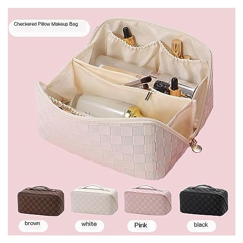 Grid Pattern Portable Large Capacity Makeup Bag, Travel Grooming and Storage Fashionable Small Bag(White)2