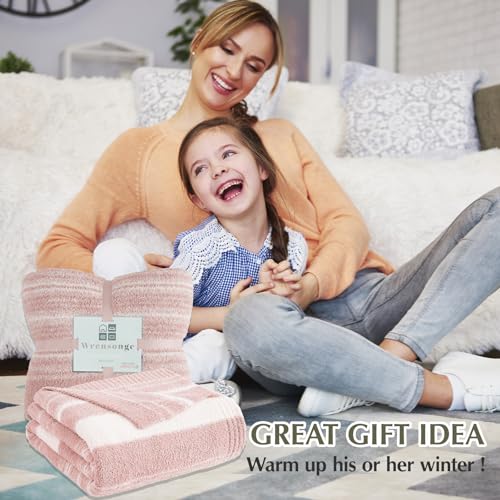 WRENGONGE Pink Throw Blanket, 50x70 Soft Cozy Striped Throw Blankets for Couch, Sofa, Bed, Travel, Lightweight Fluffy Warm Plush Decorative Blankets for Women, Men,Kids Gift