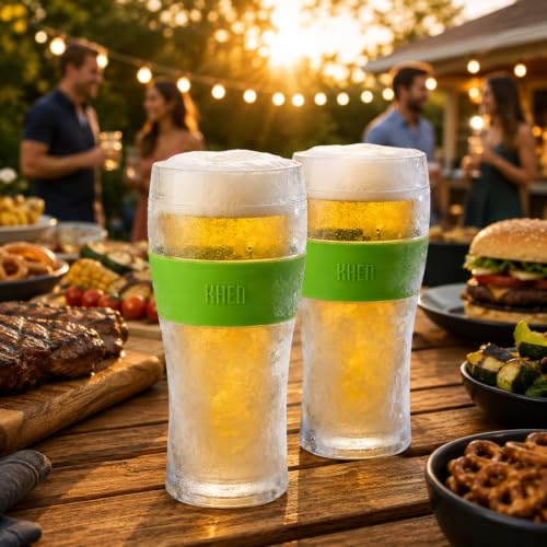 Image of Frozen Pint Beer Glasses, Dual-Wall Freezable Cooling Mugs, Set of 2, 12 oz