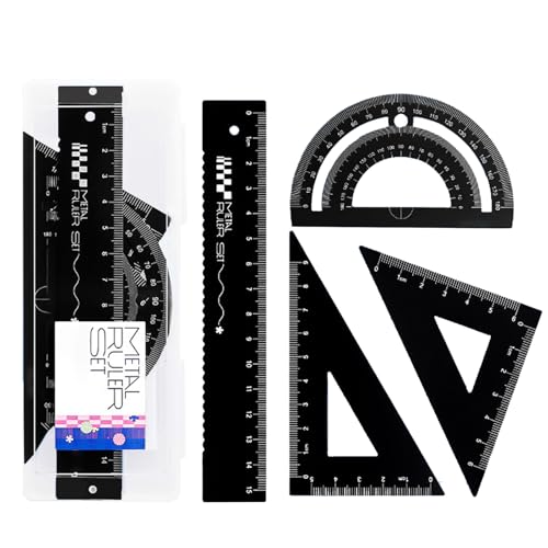4PCS Herramienta de Geometría Matemática,Metal Regla de Escala Geométrica (Regla recta 15CM+2*Triangulares-10CM+Transportador) Aleación de Aluminio,Alta Precisión,Alta Adherencia