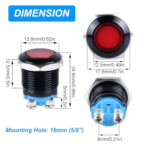2 Piezas Luz Indicadora LED 16mm 12-24V Metal Negro miniatura 2