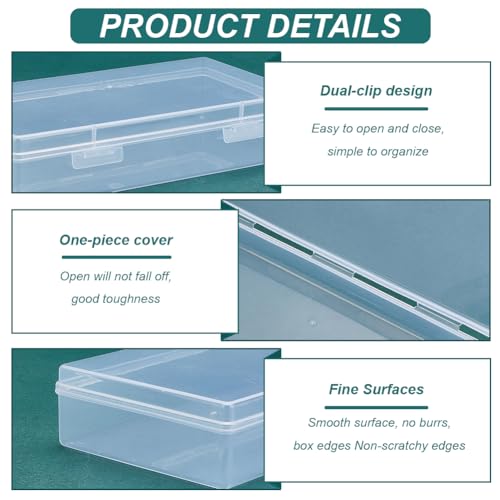 Image of BENECREAT 4 Packs 4x7.5x1.6inch Rectangle Clear PP Plastic Box Containers Bead Storage Organizer Box, Dustproof Case with Hinged Lid for Cards, Beads and Craft Supplies