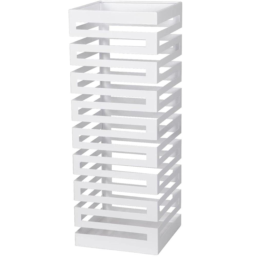 BAKAJI Portaombrelli in Metallo Forma Quadrata con Decorazione a Intarsi Stand per Ombrelli Design Moderno Dimensioni 52 x 19 cm (Bianco)