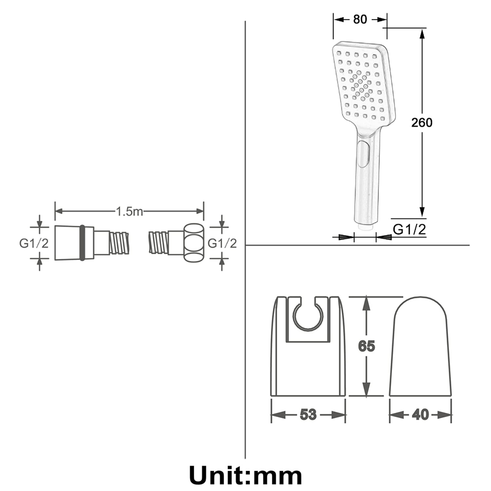 Soffione doccia nero, doccetta a risparmio idrico 3 funzioni in ABS, soffione doccia ad alta pressione con flessibile doccia, staffa regolabile, set soffione doccia a mano