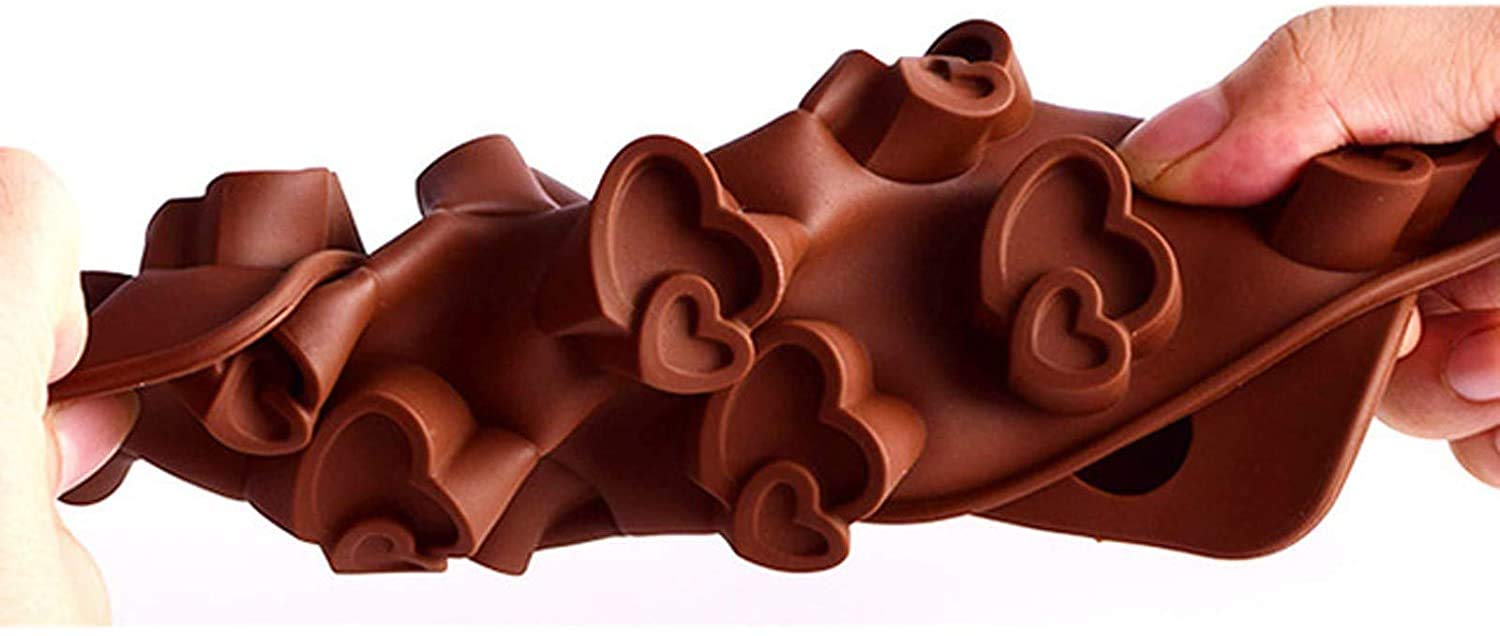 First Try 15 Cavity Melting Chocolate Silicone Molds Shapes for Valentine's Day DIY Gift Mini Heart Love Shape Flowers Day Hot Cocoa Moulds for Cake Candy Jelly Ice Cube (Double Heart) 3