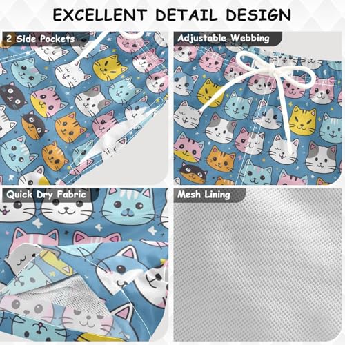 Cartoon Cat Blue Boys Swim Trunks Toddler Shorts Swimwear Boardshorts3