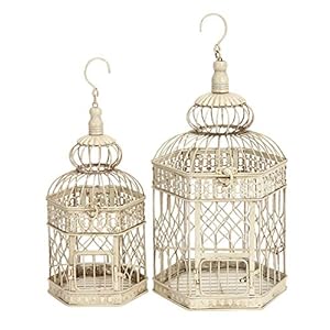 Deco 79 66520 Inch, Set of 2 Metal Bird Cage, 21″, 18″H, Cream, 2 Count