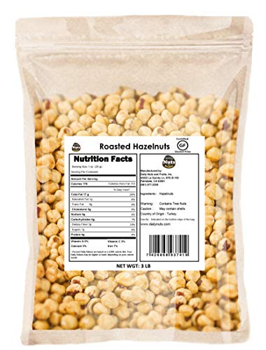 Blanched / Roasted Hazelnuts 3 LB |UNSALTED| FILBERTS | NO SKIN | KOSHER