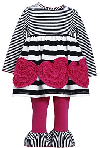 Bonnie Jean Girl Ruched Bonaz Heart Dress & Leggings, Black/Pink, Size 4-6X