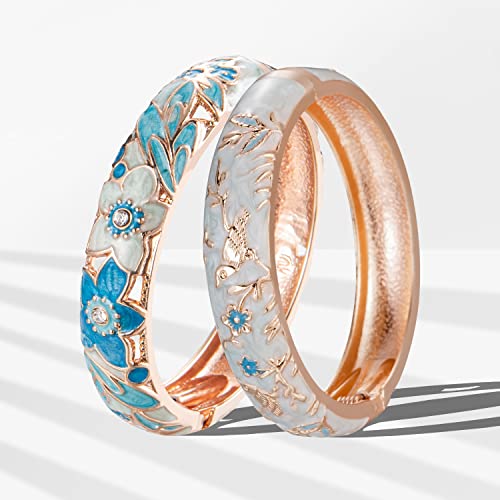 UJOY Colors Handcraft Jewelry Cloisonne Bracelet Enamel Hollowed Butterfly Spring Hinged Womens Bangles Gifts Box 88A11-55C49 light blue - Image 3