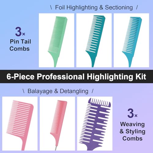 Set profesional de 6 peines para resaltar cabello miniatura 2