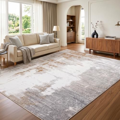 Luxstein Washable Rugs Living Room 120x160cm Non-Slip Beige Carpet