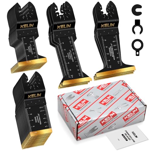 Image of KELIN 28PCS Titanium Multitool Blades Kit, 4 Sizes Oscillating Tool Saw Blades Set for Metal and Wood Detail Cutting, Fit Bosch Fein Milwaukee Ryobi Dewalt