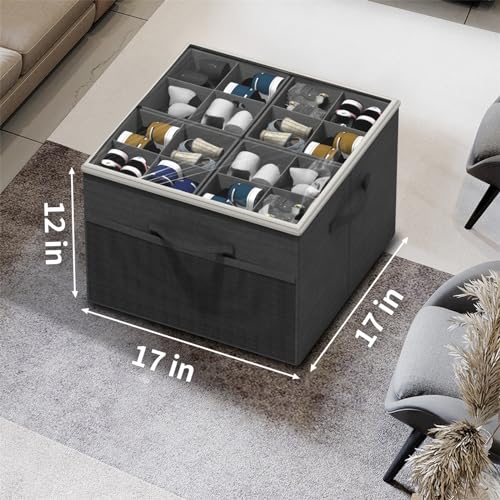 Image of Aokeyee Shoe Organizer for Closet,2 Pack Foldable Shoe Storage Organizer Box Bin with Adjustable Dividers and Clear Cover, Fits up to 16-32 Pairs