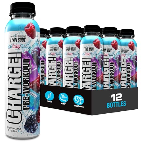 Image of LABRADA Charge Pre Workout Tart Berry Candy RTD Drink - Pump, Energy, Endurance Formula with 10g Glycerol, 6g L-Citrulline Malate, 4g Beta Alanine, 300mg Caffeine, + Complete Hydration Support, 12 Serving