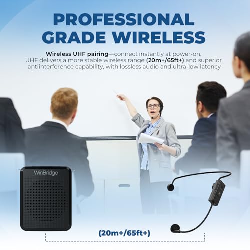 Image of WinBridge Voice Amplifier Wireless Microphone, Portable Speaker Microphone with Bluetooth, Personal Voice Enhancer Clear Original Sound, Small PA System for Teachers, Public Speaking 15W WB008