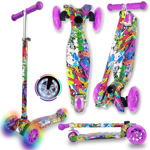 Monopattino Bambini 3-10 Anni Con Ruote LED Luminose – Pieghevole Leggero Con Altezza Regolabile 70-80 Cm