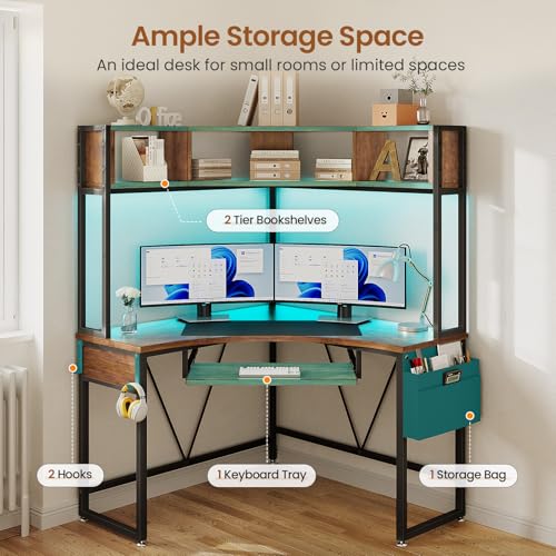 Image of SEDETA 39 inch Spacious Corner Desk with Hutch, Storage for Small Space