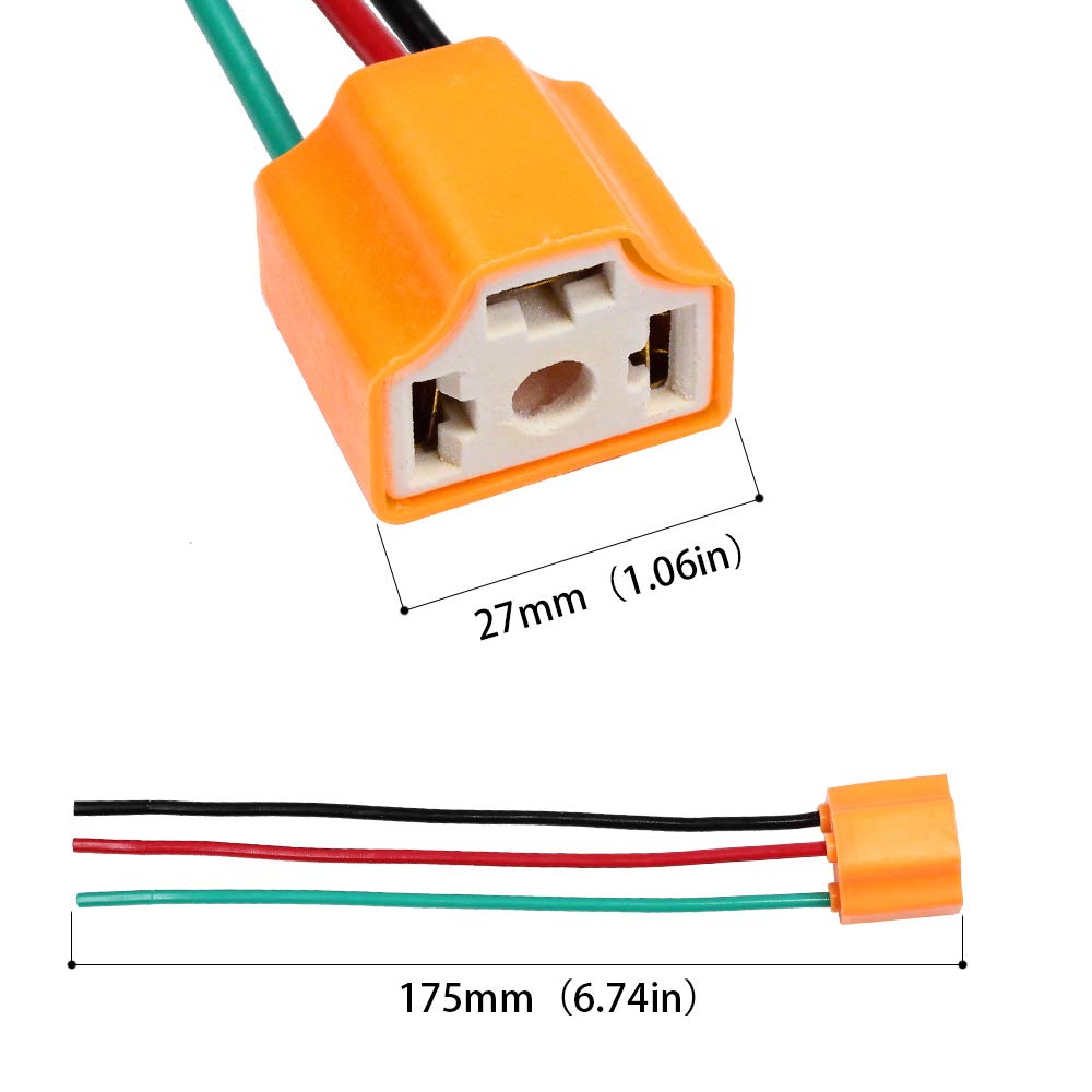2 Prises Phare Céramique H4/9003/HB2 - Connecteur Femelle Pour Ampoules Phares - Orange
