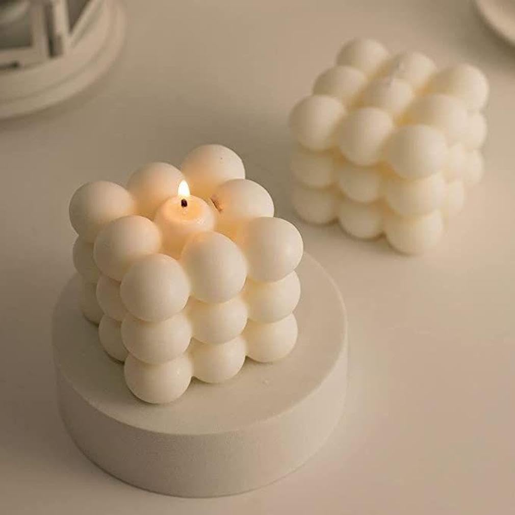 Bubble Cube Red Soy Wax Candles - 2 Pcs Handmade Christmas Decor Gift Candle
