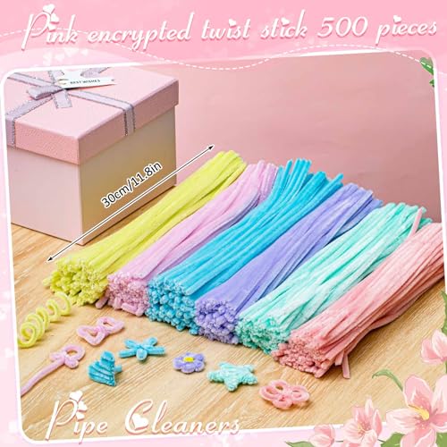 Image of Peryiter 500 Pcs Pipe Cleaners for DIY Flower Bouquets, Chenille Stems for Graduation Bouquet Crafts, Fuzzy Sticks for Handmade Flowers, DIY Gift, Art Projects(Macaron,12 Inch)
