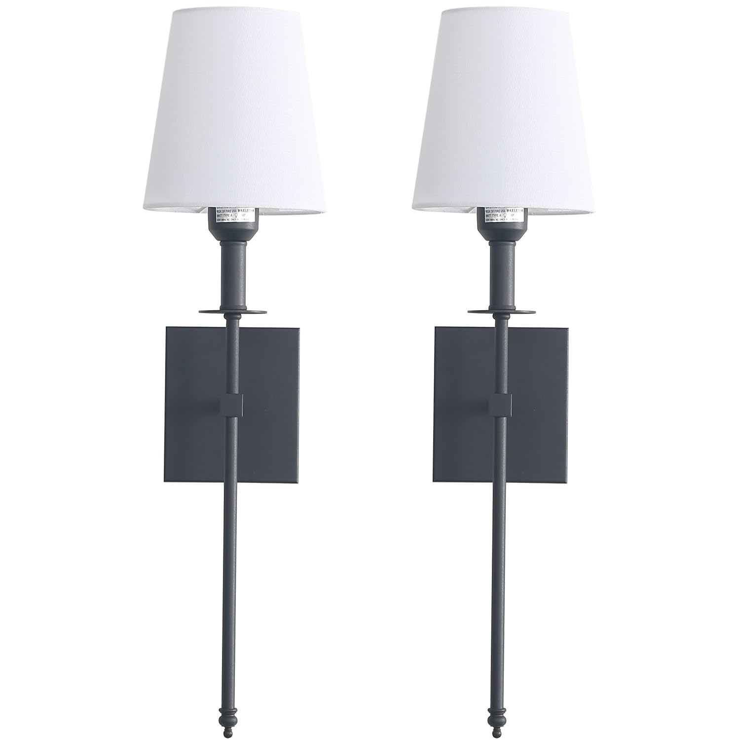 FILIMITIY Black Wall Sconces Set of 2,Rustic Industrial Wall Lamps with White Fabric Shades