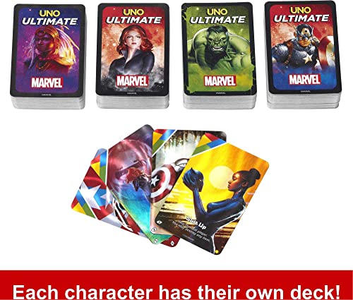 Mattel Games UNO Ultimate Marvel Kartenspiel mit 4 Charakter-Decks, 4 Sammelfolienkarten & Sonderregeln, 2-4 Spieler, 2nd Edition – Bild 5