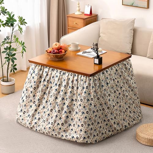HARELA Conjunto de Mesa Kotatsu Japonesa con Calefactor y Manta, Mesa calefactora Plegable de bambú, Escritorio con calefacción Estilo japonés para Sala(Dark Brown,70cm/27.6in)