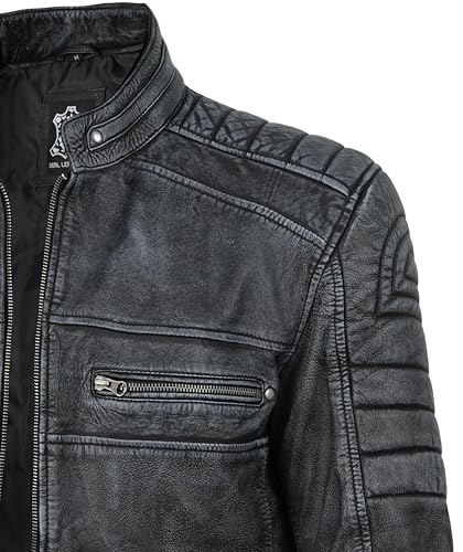 Image of fjackets Leather Jacket Men Real Lambskin - Cafe Racer Moto Style, Stand Collar Zip Up Jacket