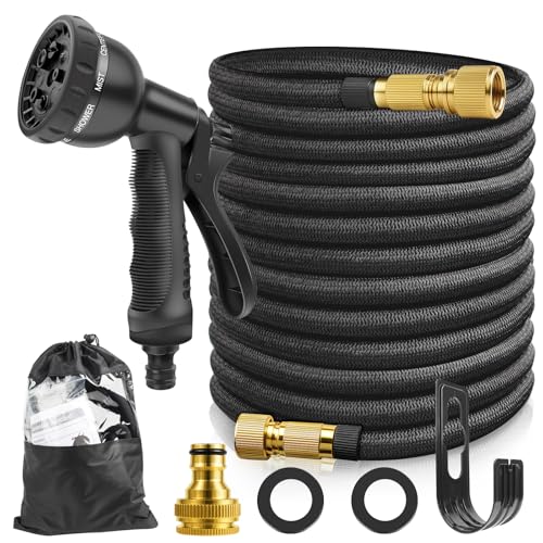 CJBIN Tuyau Arrosage Extensible 15m/50ft, Tuyau d'Arrosage Flexible avec 8 Types De Jets, Tuyaux d'Arrosage Avec Raccords En Laiton Massif Et Noyau En Latex à...