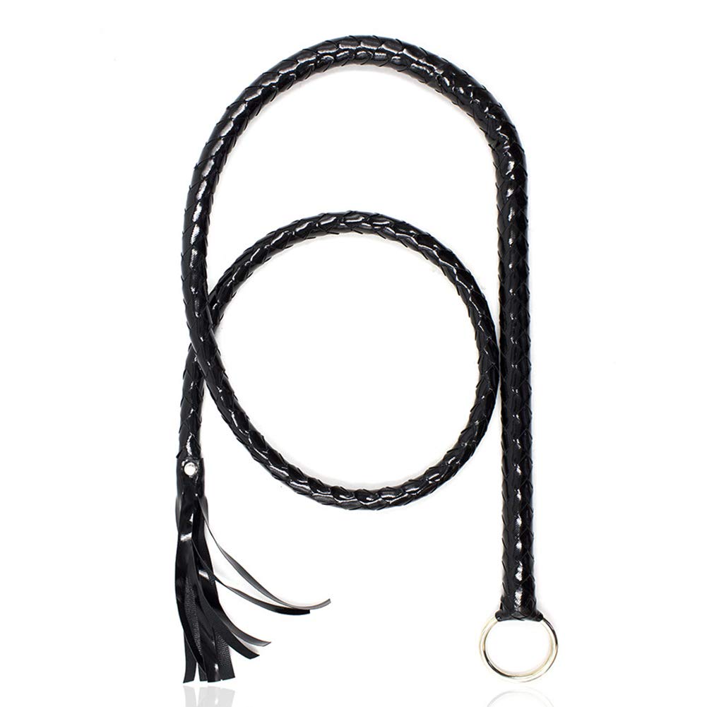 CALIDAKA Faux Leather Black Whip Costume Whip Handmade Bullwhip, Whip Costume Accessory Horse Riding Crops Equestrianism Whips for Stage Performance Racing Cosplay Costume Accessories