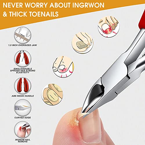 Image of MAYCREATE Ingrown Toenail Clippers for Ingrown or Thick Toenails,Wide Jaw Opening Nail Clippers with Curved and Slant Straight Blade Edge, 6 PCS Stainless Steel Toe Nail Clipper for Men