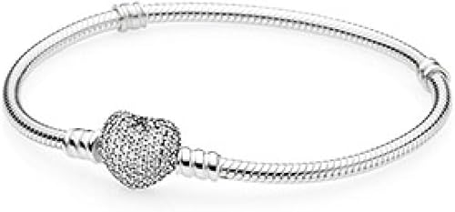 PANDORA Pulsera de plata de ley PANDORA pavimenta cierre de corazón