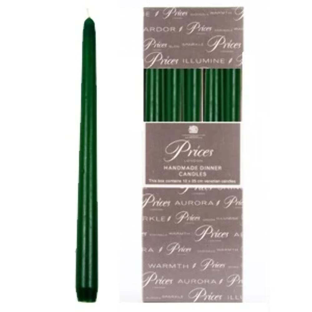 Price's Candles Venetian 10 Inch Dinner Candle Pack of 10 Evergreen Unscented Taper Candles for Dining Weddings Seasonal Celebrations and Home Décor