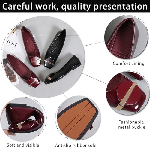Women's Patent Leather Metal Buckle Dressy Ballet Flats Breathable & Lightweight Comfortable Square Toe Slip-On Walking Flats for Office Wedding Party3
