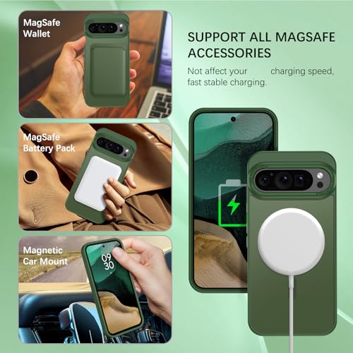 Image of YINLAI for Google Pixel 10 Pro XL Case,Magnetic Compatible with MagSafe, Slim Matte Anti-Fingerprint, Shockproof Full Body Military Grade Protection for Google Pixel 10 Pro XL Cover, Green