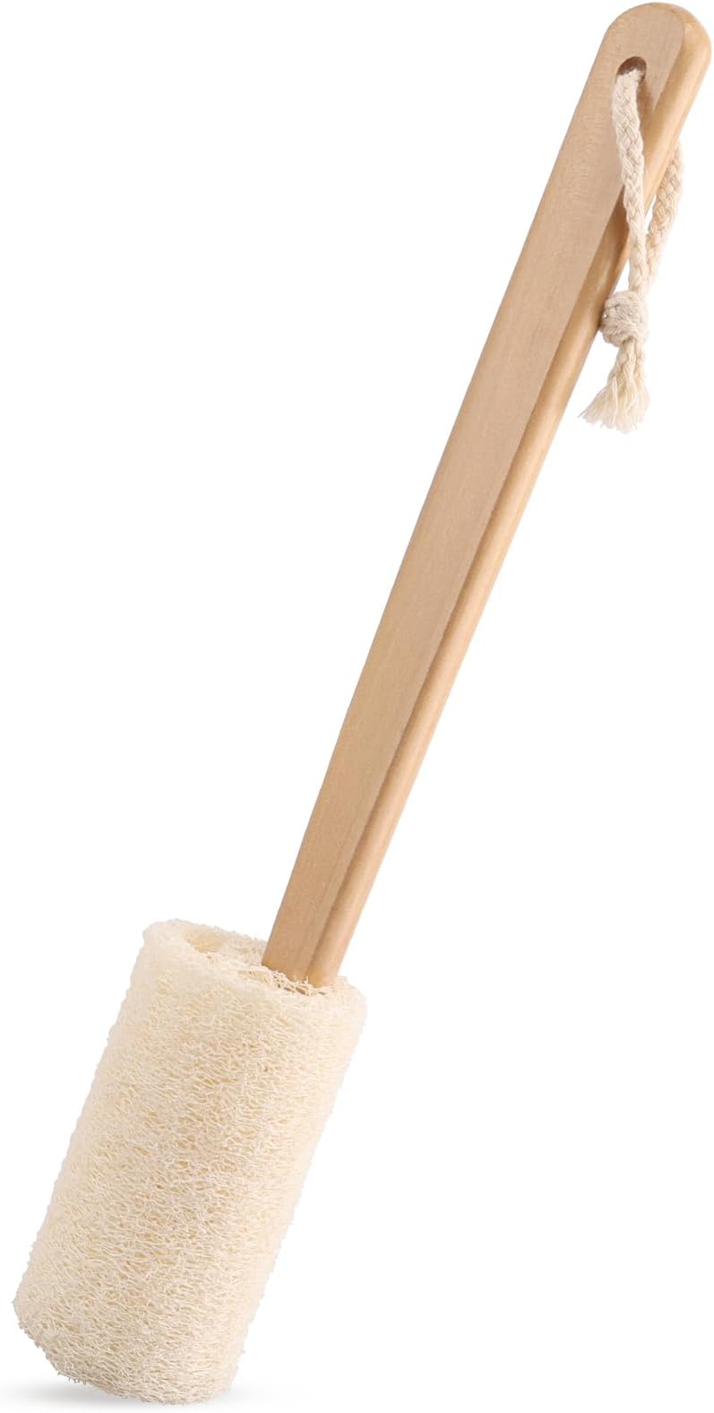 Natural Loofah Back Scrubber Exfoliating Luffa Loofa Bath Brush On a Stick, 15.75'' Wooden Handle Loofah Tubular Sponge Back Brush for Men & Women, Bath Spa Shower Sponge Body Back Scrubber Pack of 1