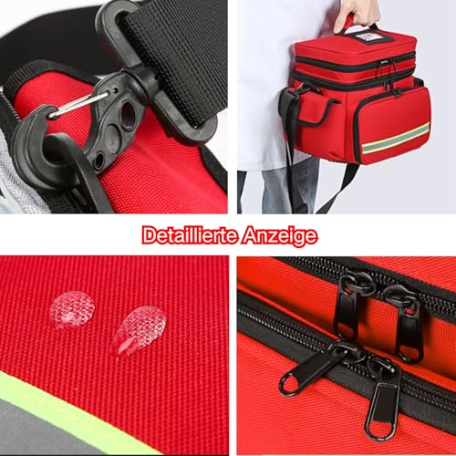 DZTSMART Doppelschicht Medizinische Tasche,Leere Tasche, Notfalltasche,Tragbar Reiseapotheke für Medizinflasche, Vitamine, Medizinisches Zubehör, Rot