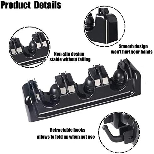 Broom Mop Holder, Heavy Duty Wall Mounted Mop Clip Hangers Broom Storage Tidy Organizer with 3 Racks 4 Retractable Hooks Holds up to 7 Tools Perfect for Brush Kitchen Bathroom Office Garden