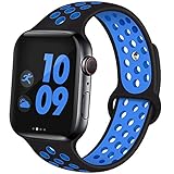 EXCHAR Sport Band Compatible with Apple Watch Band 44mm 42mm Breathable Soft Silicone Replacement Wristband Women and Man for iWatch Series 5 4 3 2 1 Nike+ All Various Styles S/M Black Blue