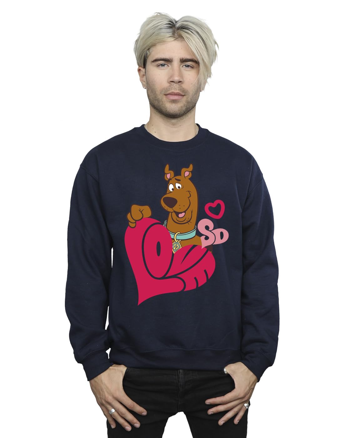 Absolute Cult Men's Navy Blue Scooby Doo Love Heart Sweatshirt XXXX-Large