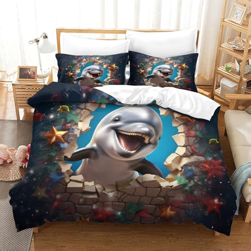 Housse de couette dauphin 3D microfibre hypoallergique 140x200
