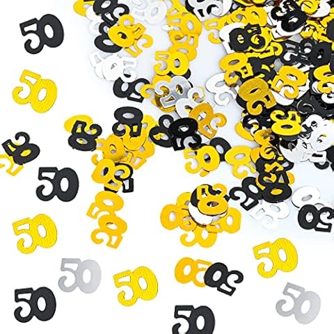50th Birthday Confetti, 30g Black Gold Silver Table Confetti, Metallic Glitter Foil Table Confetti Sequins for 50 Years Birthday Party Anniversary Table Party Decorations Cover