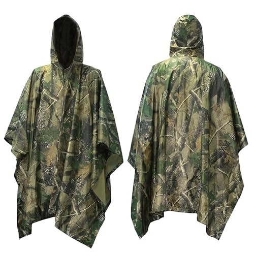 Mture Camouflage Regen Poncho, 3-in-1-Multifunktional Regenmantel Wasserdichter Regenjacken, Wiederverwendbar Camouflage Regenjacken Regencape, Regencape mit Kapuze für Fahrrad, Wandern und Camping