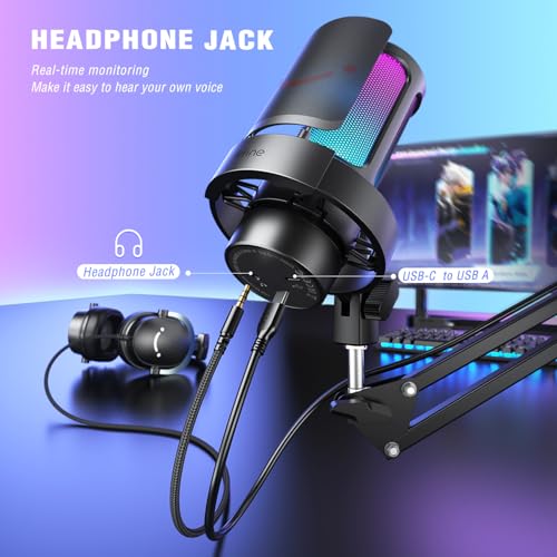 Image of FIFINE A8T Computer Gaming Microphone Kit for PC PS4 /PS5,Streaming Condenser Mic with Boom Arm Stand, Tap to Mute, Mute Button Gain Control for Podcast, YouTube, Black